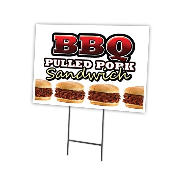 Bbq Pulled Pork Yard Sign & Stake outdoor plastic coroplast window, C-1824-DS-Bbq Pulled Pork